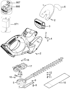 Default Diagram and Parts List for NHT518L Type 1 Black and Decker Trimmer